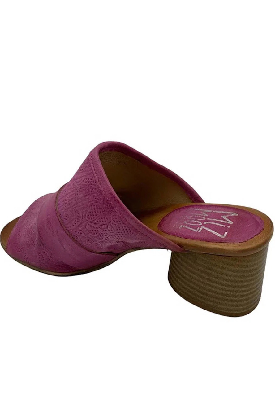 Miz Mooz Leather Heeled Slide Sandals Braydon Fuchsia - Medium - Picture 3 of 3